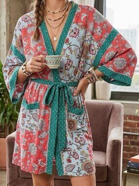 Layla Anthropologie Mixed Print Kimono Robe S/M